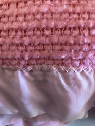 Vintage Dark Pink Satin Trim Blanket Waffle Weave Texture 80 