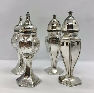 Set Of 2 Vintage Silver Plated Salt And Pepper Shakers Ornate Design 4 " High