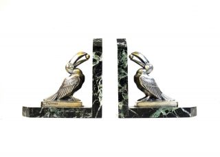 Very Rare Art Deco Silvered Toucan Bookends By Frecourt 1930