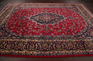 One - Of - A - Kind Vintage Traditional Floral Kashmar Hand - Knotted Wool Area Rug 9x12