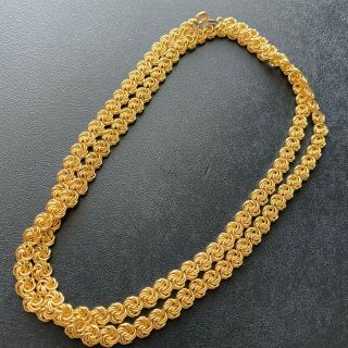 Signed Trifari Tm Vintage Retro Gold Tn Intricate Woven Chain Link Necklace 262