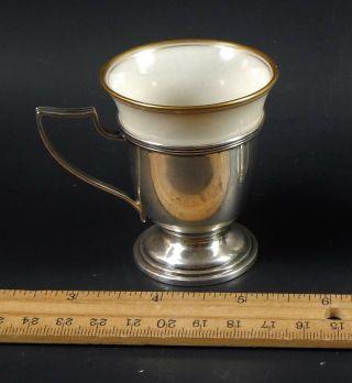 Pair Vintage Gorham Sterling Silver Demitasse Cup Holders Lenox Porcelain Liners