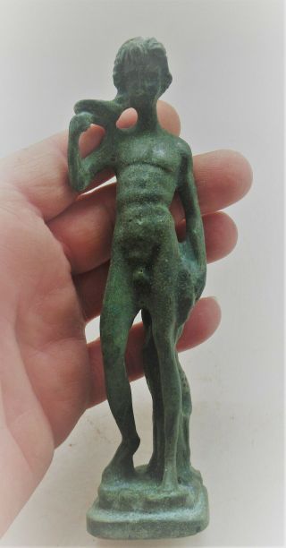 Scarce Circa 100 - 300ad Ancient Roman Bronze Statuette God Hermes European