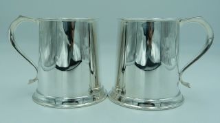 2 Modern & Wide Solid Silver Pint Tankards (cup,  Mug,  Pair,  Two)