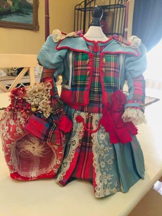 Gorgeous Silk Tartan Antique Material Dress For Bebe Jumeau Steiner No Doll