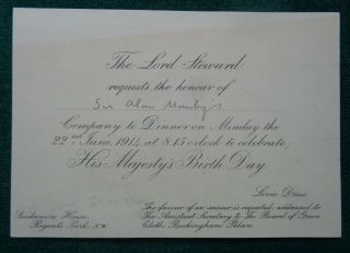 Antique Royal Invitation Birthday King George V Wwi Physician Dr Sir Alan Manby