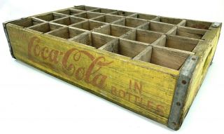 Vintage Yellow Coke Coca Cola Wood Soda Pop Case Crate 24 Dividers