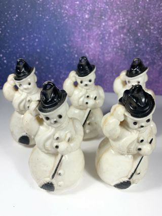 Vintage Hard Plastic Snowmen With Brooms Christmas Ornaments