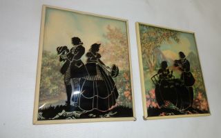 Vtg Pair Silhouette /shadow Pictures Couple Courting 4 X 5 Bubble Glass