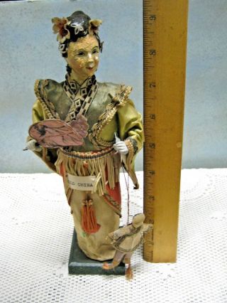 Vintage Antique Old China Doll Oriental Costume Asian Chinese Woman & Child