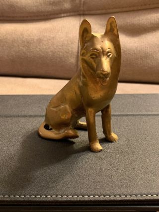 Rare Vintage Brass Sitting German Shepard Dog Statue Figurine 4”