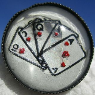Scarce 1940s " Playing Cards " Vintage Antique Dug Design Under Glass Button