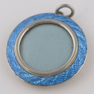 Vtg Art Deco Sterling Silver Blue Guilloche Enamel Double Locket Pendant 3
