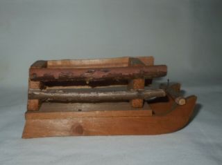 Antique Pre - War Germany Wood 5 " Sleigh 4ur Vtg Santa Claus Candy Container