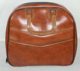 Vintage Brown Leather Bowling Bag W/ Metal Rack