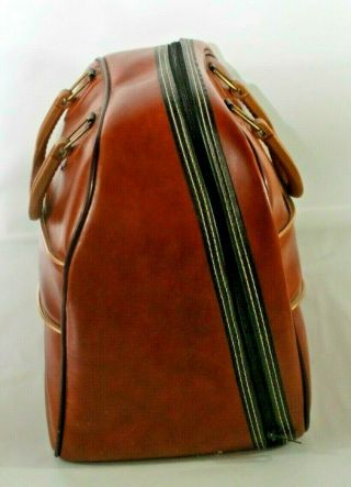 Vintage Brown Leather Bowling Bag w/ Metal Rack 2