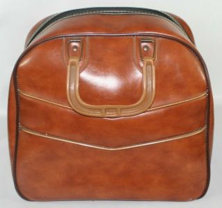 Vintage Brown Leather Bowling Bag w/ Metal Rack 3