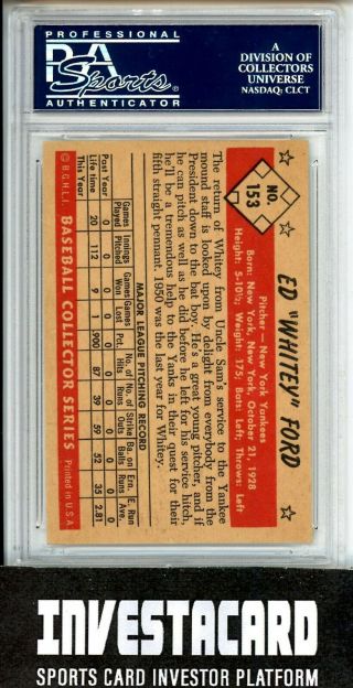 1953 Bowman Color Whitey Ford 153 PSA 5 York Yankees MLB HOF Investment 2