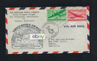 Pan American World Airways First Flight Cover San Francisco To Sydney 2/21/47