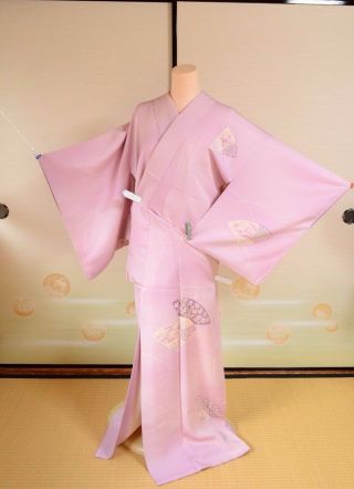 Kimono Tsukesage Silk Women Fan Flowers Vintage Japanese Geisha Costume /266