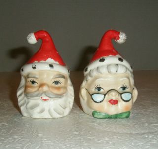 Vintage Lefton Santa And Mrs Claus 2 Face Salt And Pepper Shakers 1498