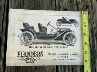 Rare Antique 1909 Flanders Touring Car Brochure Gas Oil Sign