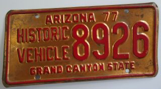 Arizona Copper License Plate 8926 Historic Vehicle Grand Canyon State 1977