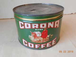 Vintage Corona Brand Coffee Tin Can Key Wind To Open Seattle
