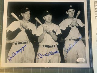 Joe DiMaggio Mickey Mantle Ted Williams Signed Photo JSA Authentication 2