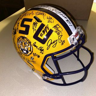 2019 Lsu Tigers Team Signed F/s Speed Football Helmet Joe Burrow Coach O Sec Cfp