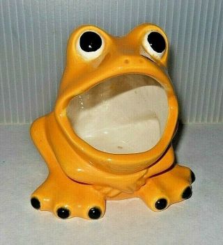Mid Century Vintage Art Pottery Golden Yellow Ceramic Frog Pot Scrubber Holder