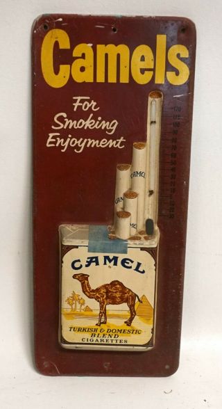 Vintage Advertising Tin Camels Cigarette Thermometer Sign Tobacco A162