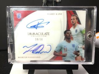 2018 - 19 Immaculate Soccer Harry Kane / Marcus Rashford Dual Autograph 10/10 Auto