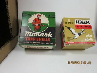 Two Vintage Federal Monark Shotgun Shell Boxs12 - 20 Gauge Shotgun Shell Boxs