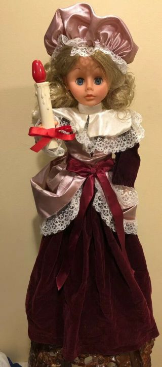 Vintage 1988 Rennoc Christmas Girl With Candle Animated Light Up Doll