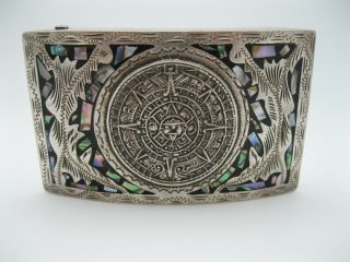 Vintage Mexican Sterling Silver Belt Buckle W Inlay