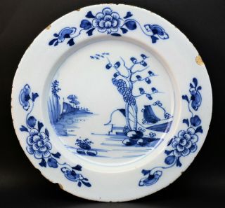 C1760,  Antique 18thc English London Blue & White Hand Painted Delft Plate