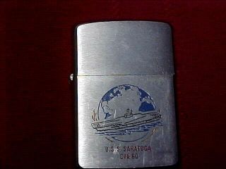 Vintage Zippo Lighter Adveritsing The Uss.  Saratoga,  Air Craft Carrier Cva 50,