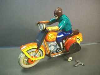 Vintage 1970 Russian Litho Tin Windup Toy Motorcycle With Rider 8 "