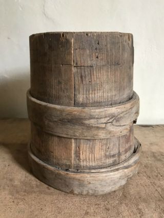 Early Antique Big Handmade Wooden Staved Vessel Tankard Fragment Bucket Aafa
