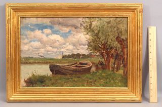Antique JOHN ENNEKING American Impressionist Rowboat Landscape Painting 2