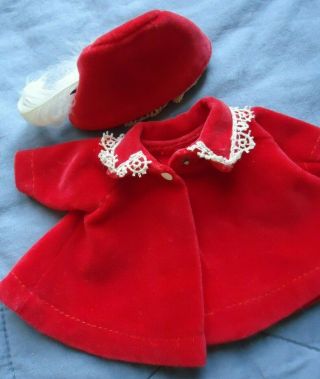Vintage Vogue Ginny Red Velvet Coat & Hat W/ Lace & Feather Trim (no Doll) Evc