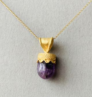 Ancient Greek Gold Amethyst Pendant With Very Fine Decorations