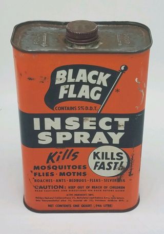 Vintage Black Flag Insect Spray Can Tin With Ddt Rare Quart Size Los Angeles,  Ca