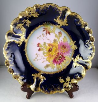 Gda Limoges Cobalt & Heavy Gold Floral Round Antique Porcelain Bowl