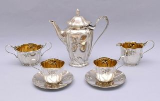 Antique German Art Nouveau Solid Silver Coffee Set