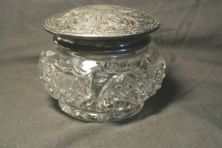 Vintage Antique Dresser Vanity Jar Cut Glass Sterling Silver Lid