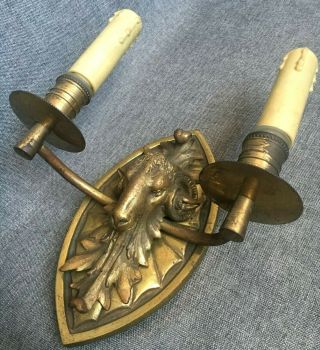 Antique Louis Xvi Style Sconce Lamp France 19th Century Bronze Ram Head