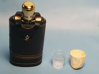 Vintage Glass & Brass Shields Fifth Avenue Flask In Black Leather Case Zip Shots