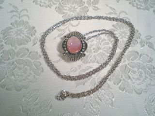 Vtg Sterling Silver Bolo Western Necklace w Opalescent Pink Stone Slide Signed 2